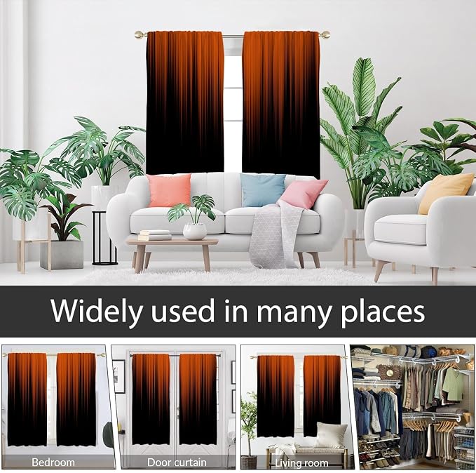 AAtter Orange and Black Window Curtains, Ombre Wide 52" W x 63" L, 2 Panels | Terracotta Modern Rod Pocket Drapes, Dark Abstract Striped Style, Cool Anime Design, Living Dining Room Decor for Men