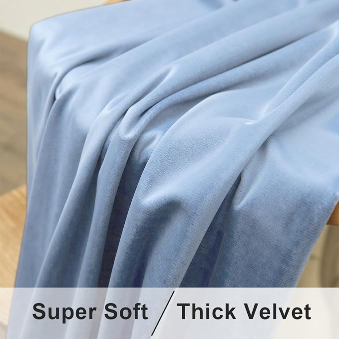 Dusty Blue Velvet Drapes for Baby Boy Bedroom 96 Inches Long 2 Panel Thermal Insulated Light Blocking Floor Length Slate Stone Blue Velvet Curtains for Modern Home Decor Back Tab Pocket Greyish Blue