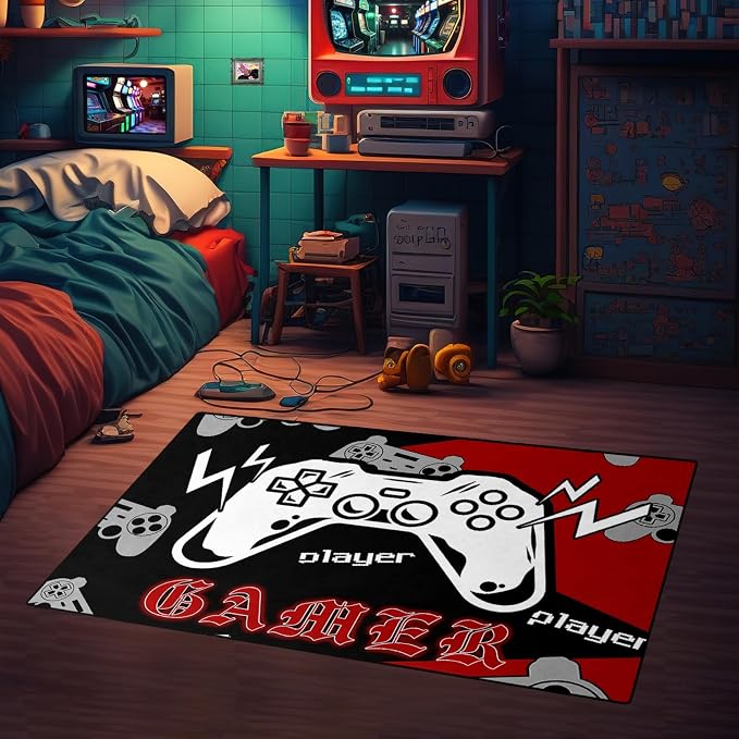 Gamer Area Rugs Controller Gamepad Carpets Game Rugs for Boys Gaming Designs Style Bedroom Home Decor Indoor Outdoor Crystal Floor Polyester Mats 2'x3'