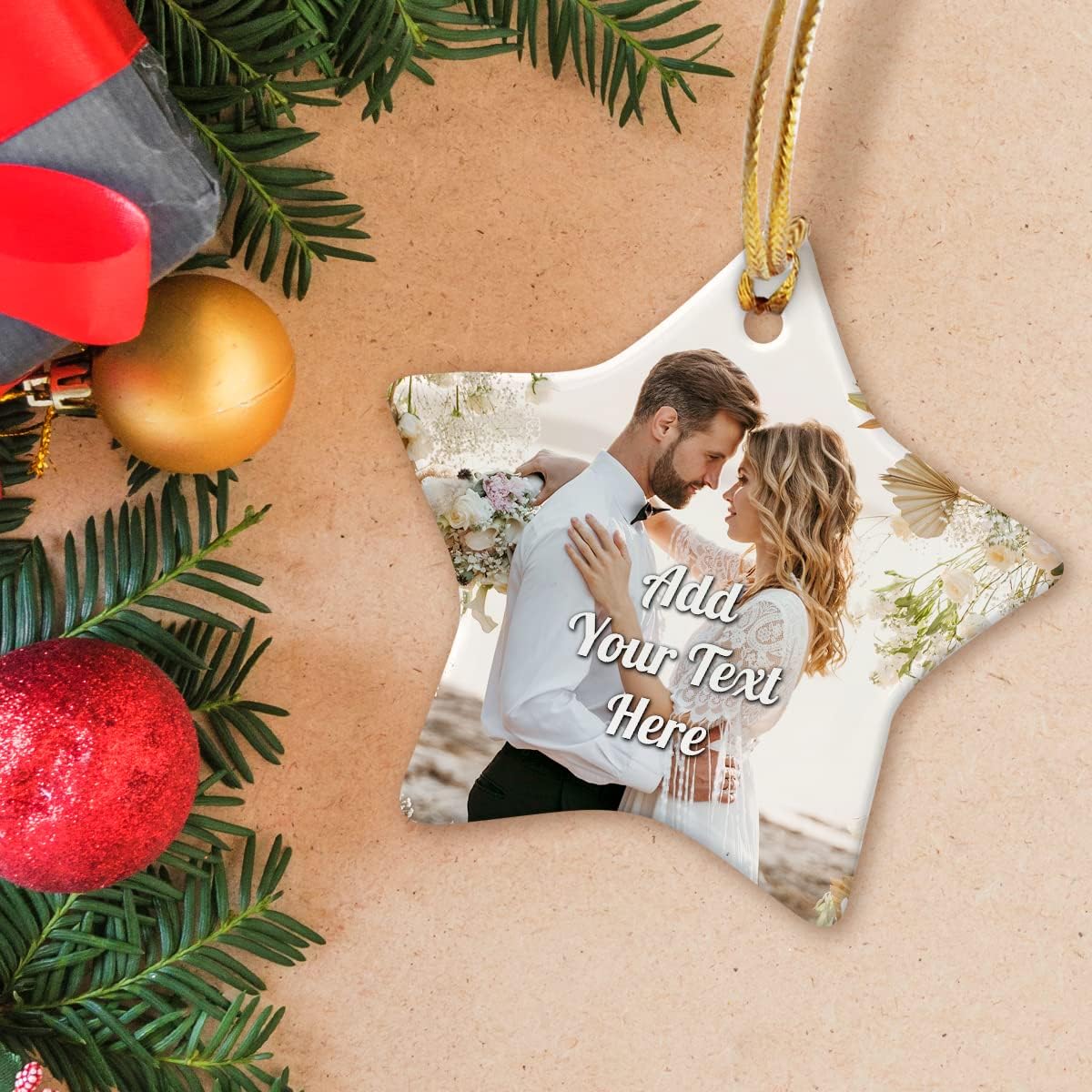 Personalized Christmas Ornaments with Photo Picture Ceramic Ornament Custom Pictures Photos Text Message Keepsake Xmas Wedding Anniversary Decoration Gifts