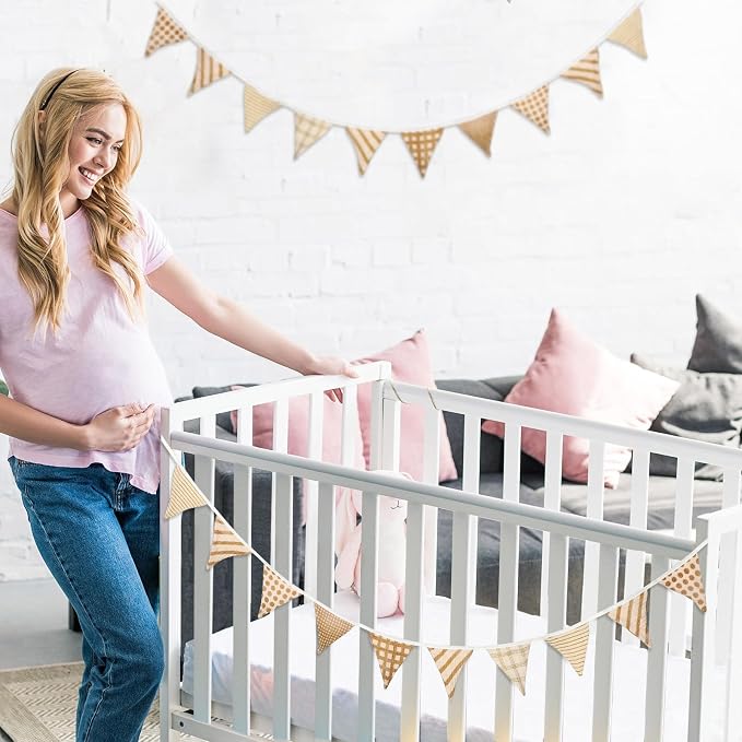 Oudain 2 Pcs Pennant Banner Flags Nursery Garland Triangle Bunting Flags Playroom Wall Decor Banner for Nursery Baby Shower Birthday Boho Wedding Party Event, Each 7.75 ft(Vivid Color)