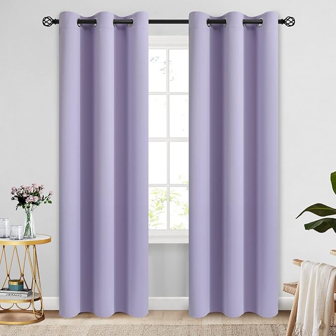 COSVIYA Curtains 84 inch Length 2 Panels Grommet Room Darkening,Thick Polyester Light Blocking Insulated Thermal Window Lilac Curtain Drapes for Bedroom/Living Room,42x84 inches