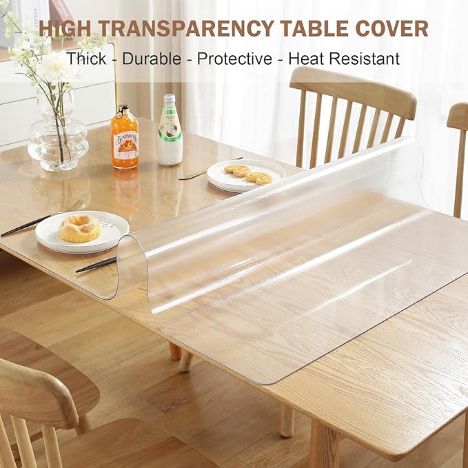 LovePads Frosted Table Cover Protector 36 x 36 Inch, 1.5mm Thick Plastic Table Cover, Table Protector for Dining Room Table, Waterproof Vinyl Tablecloth Table Pad Mat for Kitchen, Writing Desk