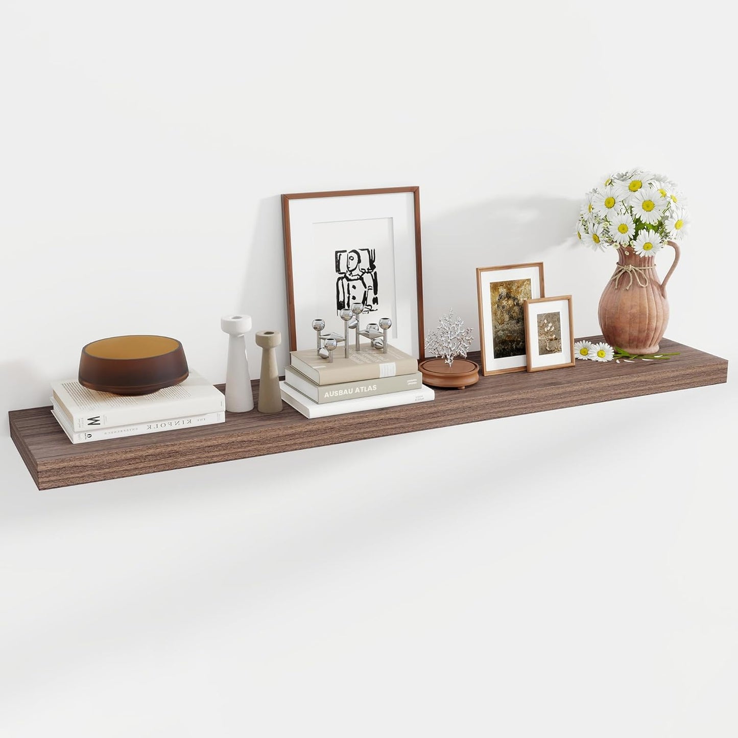 55 Inch Floating Shelves, 11.6 Inch Deep Floating Shelves for Wall, Floating Shelf with Invisible Brackets, Deep Shelves for Bathroom, Bedroom, Living Room, 1 Pack, Walnut