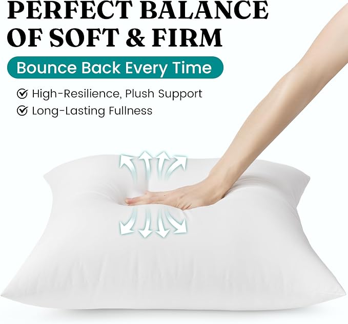 Oubonun 18x18 Waterproof Outdoor Pillow Inserts – Set of 2 Firm & Fluffy, Water Resistant Throw Pillows for Patio, Garden, Porch, or Indoor Decorative