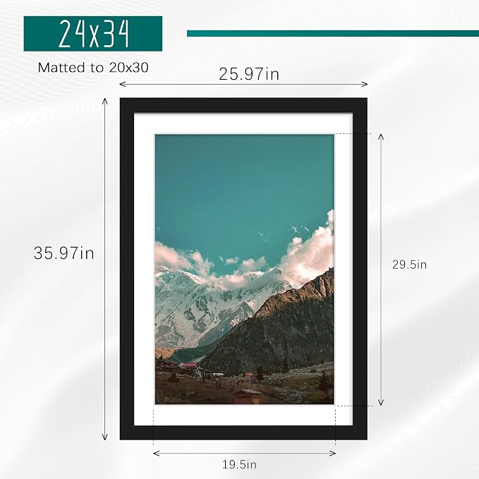 Picrit 24x34 Picture Frame 3 Pack, Black Poster Frame, Display Poster 20 x 30 with Mat or 24 x 34 without Mat for Horizontal or Vertical Wall Mounting