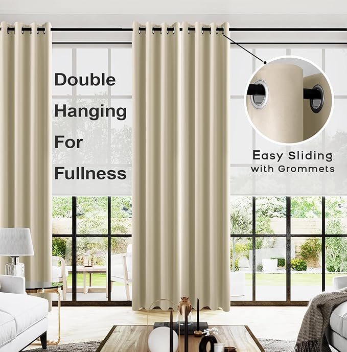 KOUFALL 108 Inch Curtains Long,Blackout Grommet Large Window Tall Curtains for Living Room,2 Panels Set
