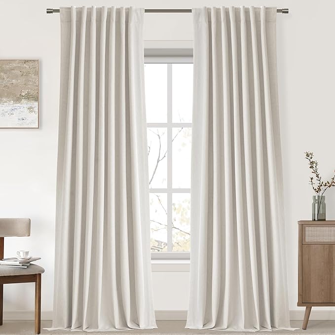 UHITECH Cream Curtains 84 Inches Long for Bedroom Window Linen 100% Blackout Curtain Thermal Black Out Drapes for Living Room 2 Panels Set (52W x 84L)