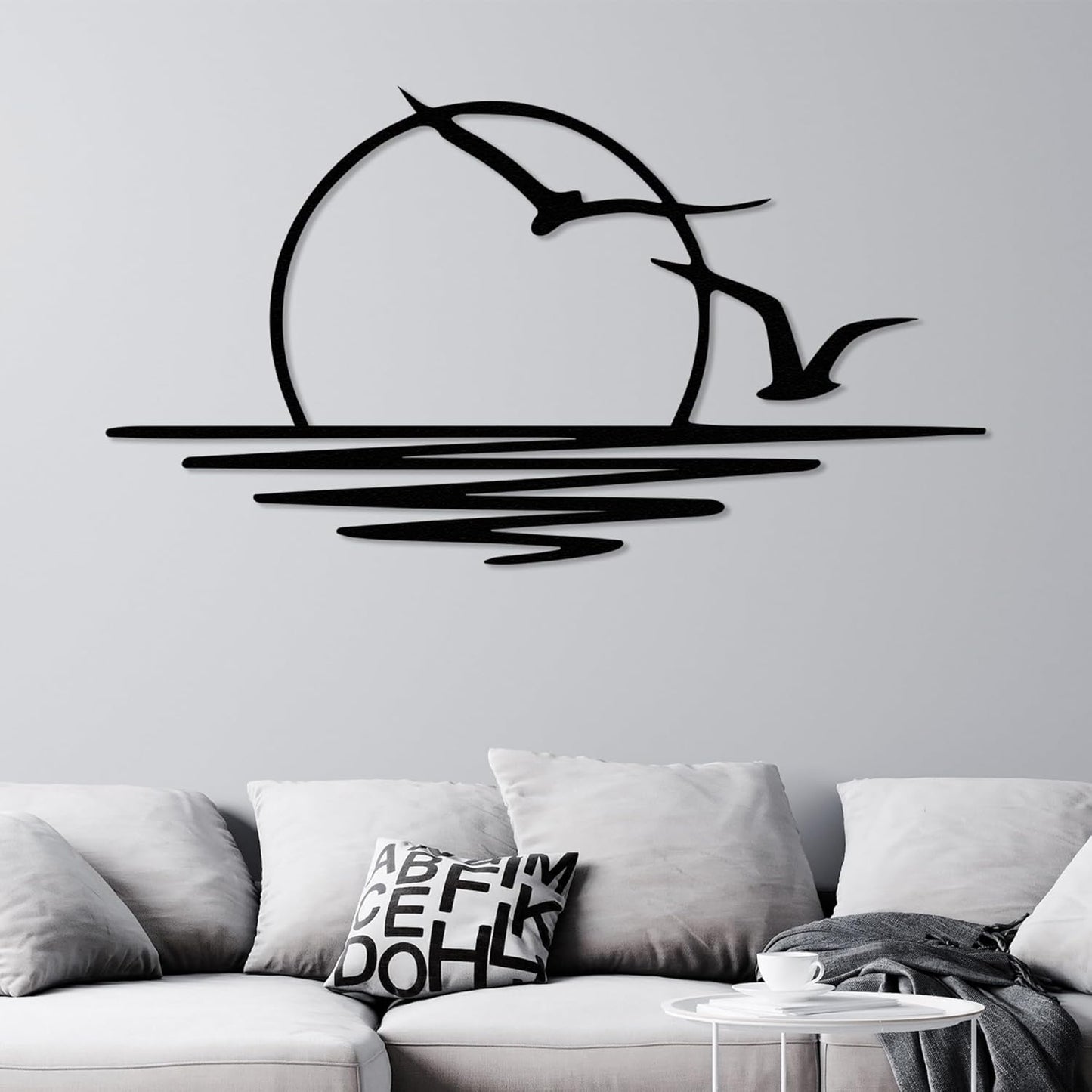 Wita Home Sunset with Seagulls Metal Wall Mounted Art, Handcrafted Metal Home Decor with Static Powder Coating, Eye-Catching Addition to Living Room Decor, Modern Beach Decor for Indoor and Outdoor Spaces, Perfect Housewarming Gift (64 x 32 inches)