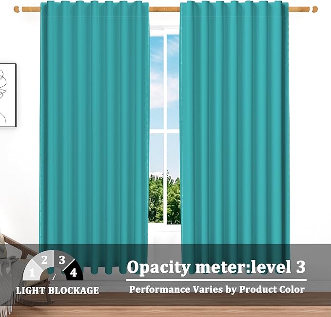 Renaiss 42 x 63 Inch Teal Window Curtains for Living Room Bedroom Deocr Thermal Rod Pocket Back Tab Hooks Window Treatments Insulated Blackout Heavy Linen Summer Decor Window Curtains Drapes 2 Panels