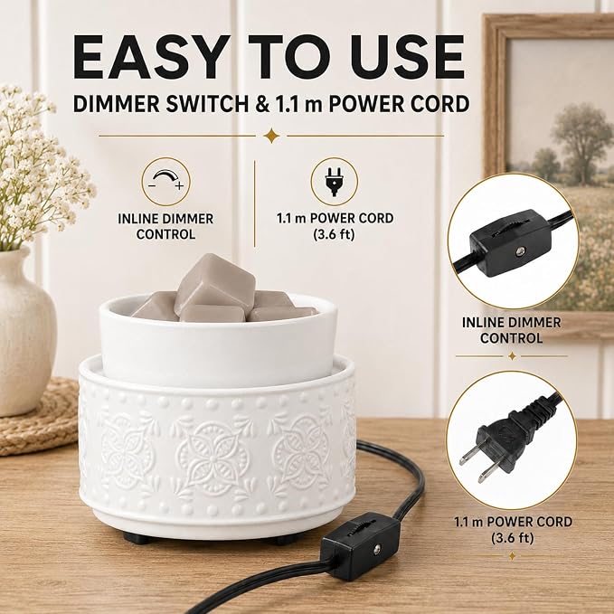 Mocosa Ceramic Candle Wax Melt Warmer for Scented 3-1 Electric Candle Warmer Home Fragrance Burner Perfect Gifts for Mom Women(White-Granular)