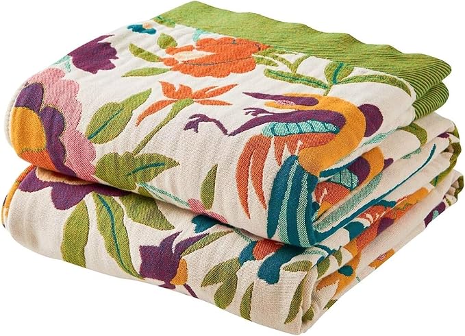 XIBLC Boho Throw Blanket for Bed, 100% Cotton Soft Rustic Quilt Fall Blanket, 60"x80" Floral Printed Farmhouse Decor Bed Blankets, All Season Rustic Reversible Bohemian Throw Quilt