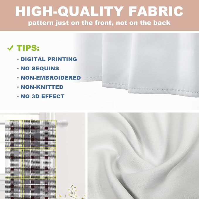 Shrahala Grunge Vintage Art Plaid Blackout Curtain Tiers, Tartan Grey Kitchen Valance Light Blocking Tier Drapes with Rod Pocket, 2 Pack 26 X 36 in