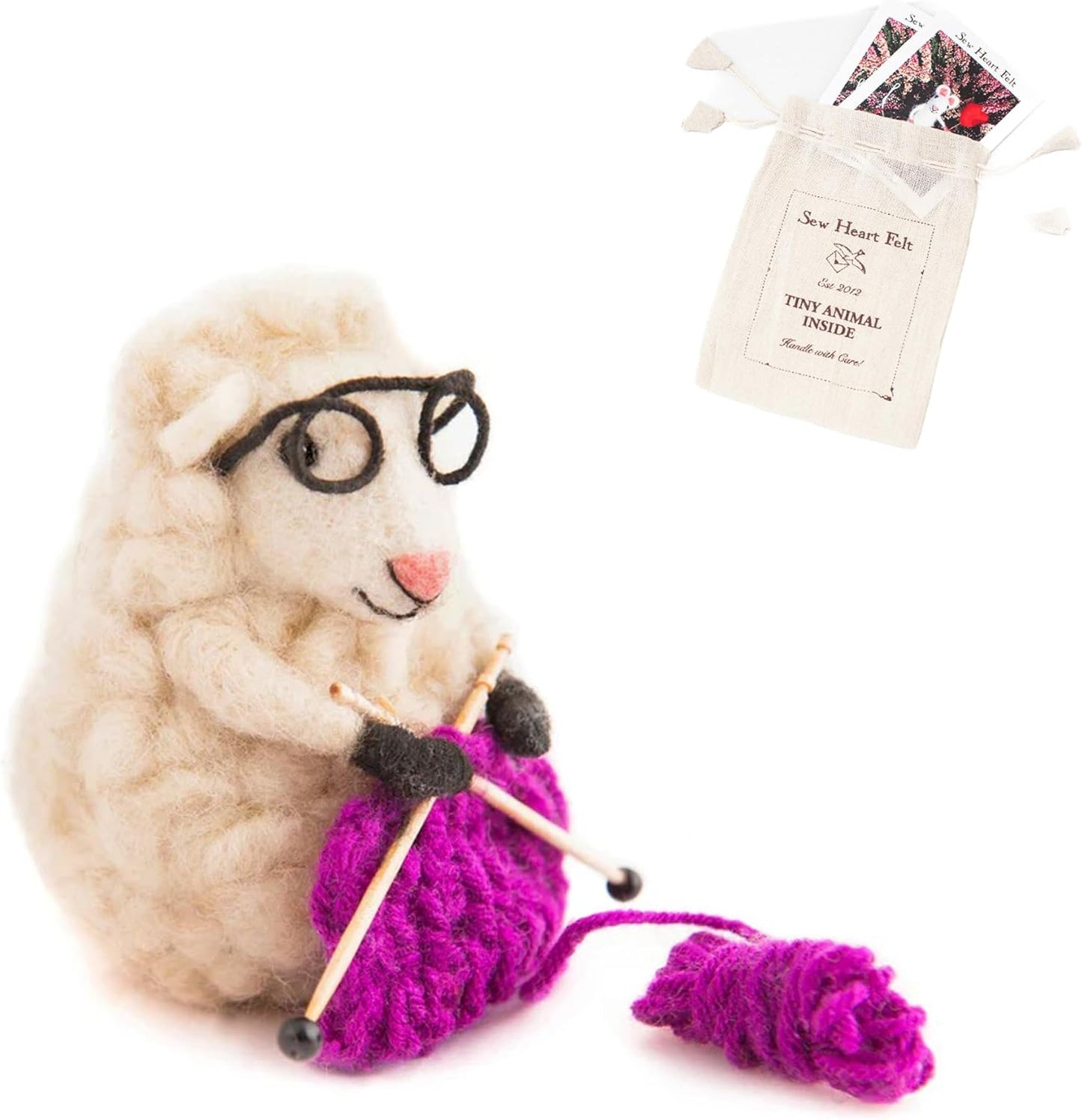 | Hand-Felted Knitting Nell Sheep | Organic Wool Home Decor | Fair Trade Plush Animal Ornament | Gift for Any Occasion | Perfect for New Spaces & Home Accessories