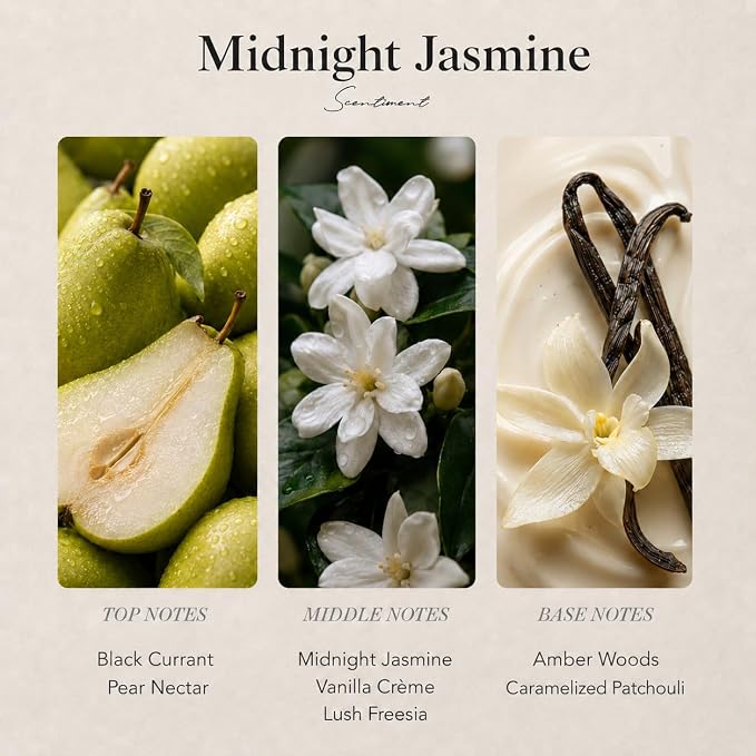 Scentiment Midnight Jasmine Diffuser Oil - Premium Hotel Scent with Notes of Jasmine, Vanilla Crème & Pear Nectar Home Scent, Hotel Fragrance Oil Diffuser Refill - 16.91 fl oz (500 mL)