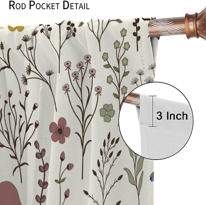Mushroom Curtains,Colorful Plant Forest Botanical Print Window Treatments for Bedroom Living Room Kitchen Cartoon Herbs Floral Window Drapes 2 Panels Set,Total Size 42 x 54 Inch