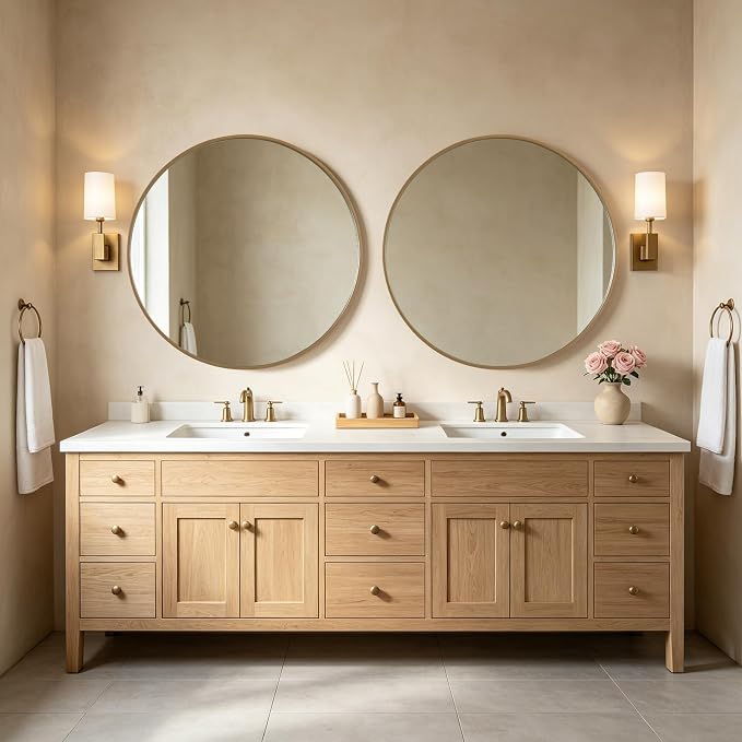 WallBeyond Round Wood Mirror, 40" Round Modern Decoration Large Circle Wall Mirror for Bathroom Living Room Bedroom Entryway, Honey