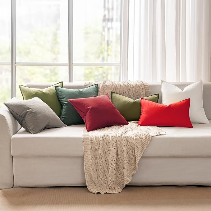 MIULEE Pack of 2 Decorative Linen Pillow Covers 18x18 Inch Christmas Red | Boho Farmhouse Modern Soft Spring Accent Throw Pillows Neutral Cushion Covers for Sofa Couch Bed Living Room Home Decor