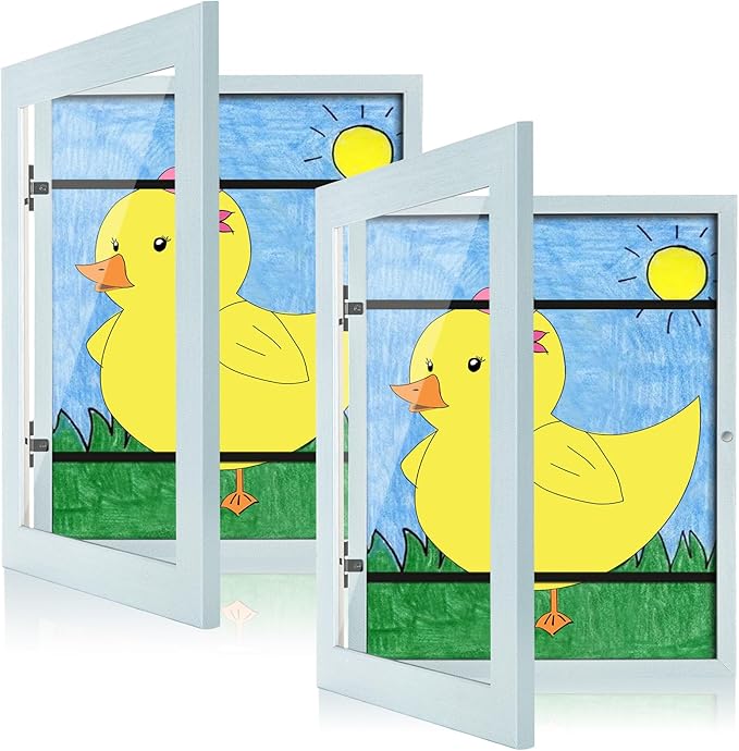 [2-Pack] Kids Art Frames, 8.5x11 Front Opening Kids Artwork Frames Changeable, Light Green Artwork Display Storage Frame for Wall, Holds 50 Pcs, for 3D Picture, Crafts, Children Drawing, Hanging Art,