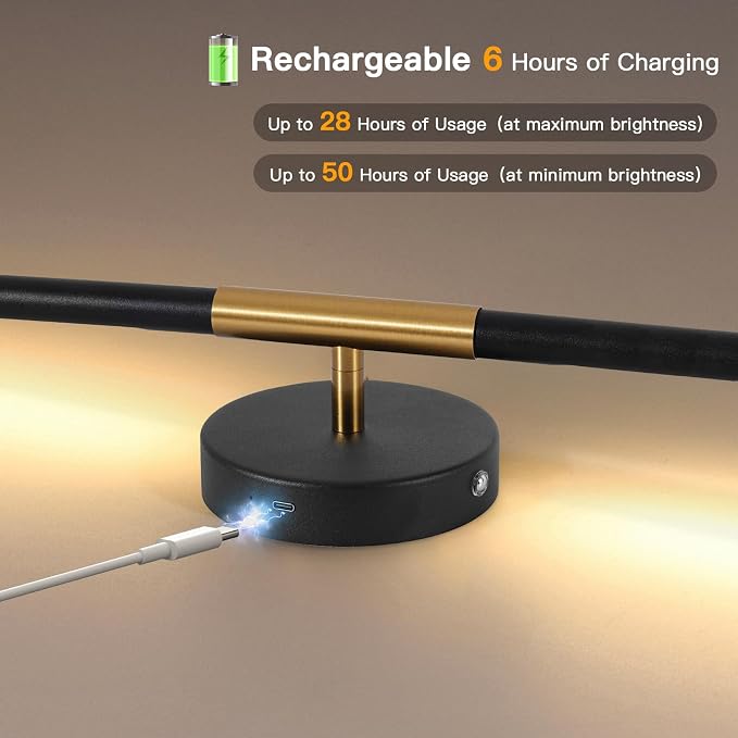 Battery Operated Wall Sconces Set of Two 360° Rotate Wireless Rechargeable Light Dimmable with Remote - Black Gold Modern Sconces Cordless Wall Decor for Home Bedroom Timer 31.5 Inch