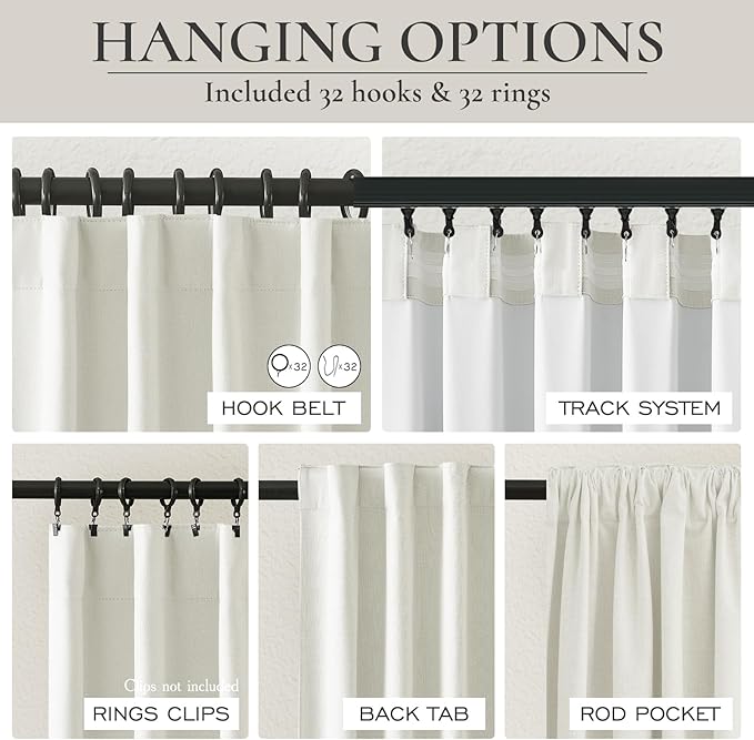 Pleated Beige Curtains 95 Inches Long 2 Panels Burg, Energy Efficient Decorative Total Blackout Curtain for Bedroom Wide Windows Drapes for Living Room Thick Soundproof Rod Pocket&Hook(50"W x 95"L)
