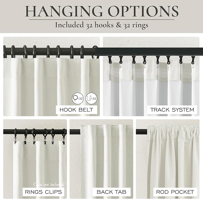 QJmydeco Beige White 54 Inch Curtains Sunblock Curtains for Bedroom 2 Panel Sets, Total Blackout Insulated Curtain for Summer Heat 4-1/2 ft Drapes for 50 Inch Small Window Natural (50" Wx54 L)