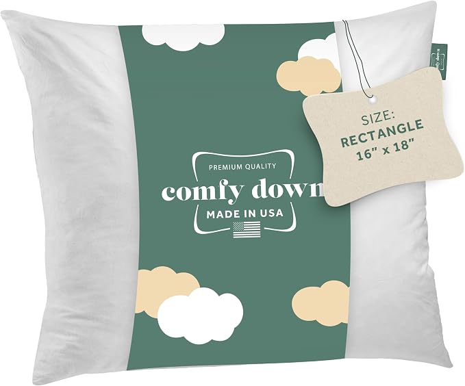 ComfyDown 16x18 Throw Pillow Insert, Down & Feather Fill, 100% Cotton Cover, Made in USA – Premium Soft Decorative Pillow Form Sham Stuffer for Bed, Sofa & Couch