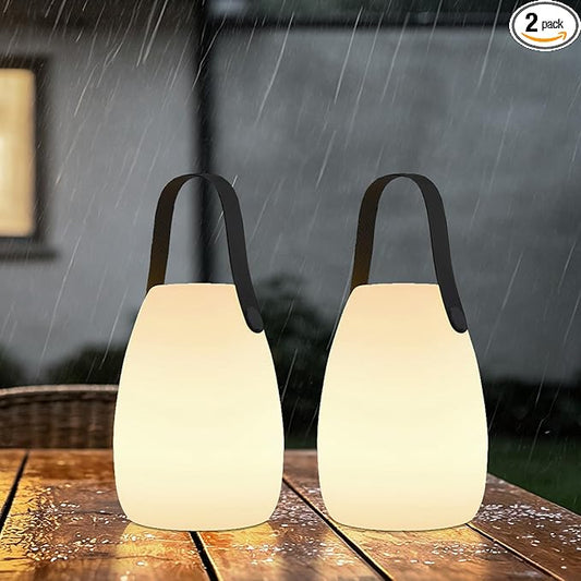 uuffoo 2 Pack Rechargeable Portable Table Lamp, Cordless RGB Lantern with Remote, Decorative LED Night Light, IP44 Waterproof Indoor Outdoor Lamp for Bedroom Patio Garden Wedding Party