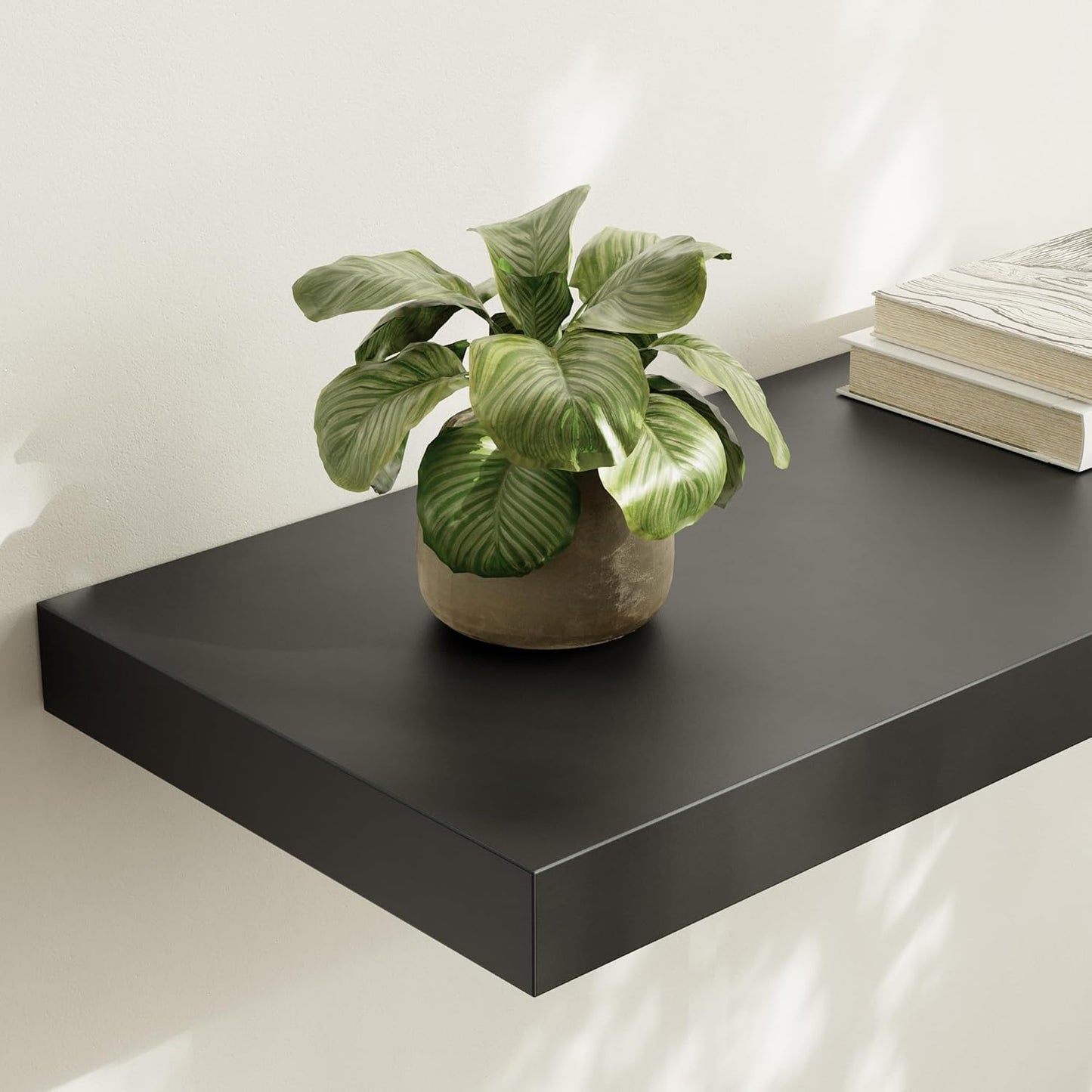 Large Floating Shelves for Wall Set of 2 Wooden Wall Shelves 24 in x 12.75 in x 2 inRoom Decor Long Shelf with Invisible Wall Mount Bracket for Bedroom Kitchen Living Room Black