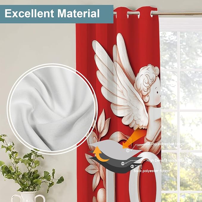 Shrahala Cupid Love Thermal Insulated Blackout Window Curtains, Romantic Love Long Drapes for Bedroom/Living Room with Plastic Grommet, 52X84 Set of 2