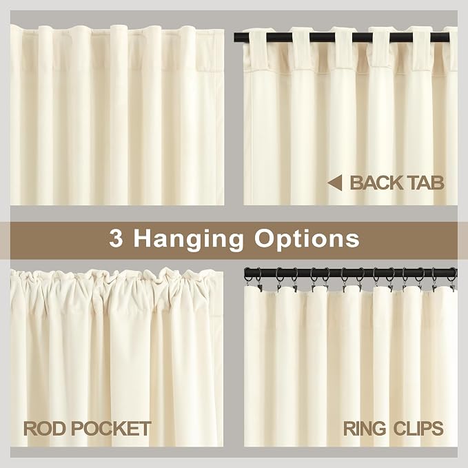 Luxury Velvet Curtains 63 Inch Length 2 Panel Ivory Off White Light Filtering Soft Satin Silk Textured Curtain for Living Room Kitchen Door Doorway Laundry Wedding Party Backdrop Girl Decoration 52x63