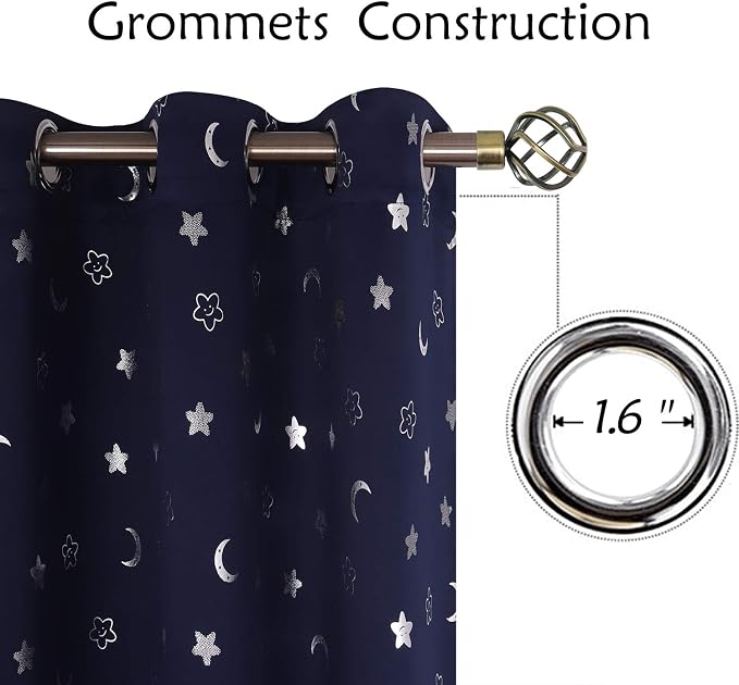 BGment Kids Curtains for Nursery, Short Star and Moon Room Darkening Curtains for Bedroom 63 Inch Long, Blackout Thermal Insulated Window Drapes for Boys Girls, Navy, 42 Wide, 2 Panels