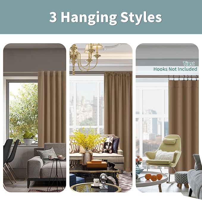 BGment 100% Room Darkening Thermal Insulated Blackout Curtains 54 Inches Long with Liner, Rod Pocket and Back Tab Double Layer Noise Reduce Curtains for Bedroom (52 x 54 Inch, 2 Panels, Taupe)