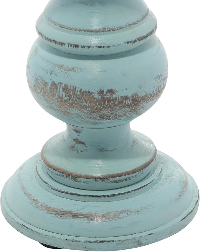 Deco 79 Mango Wood Decorative Candle Holder Distressed Turned Pillar Candle Stand, Set of 3 Candlestick Holder 6", 8", 10"H, Light Blue