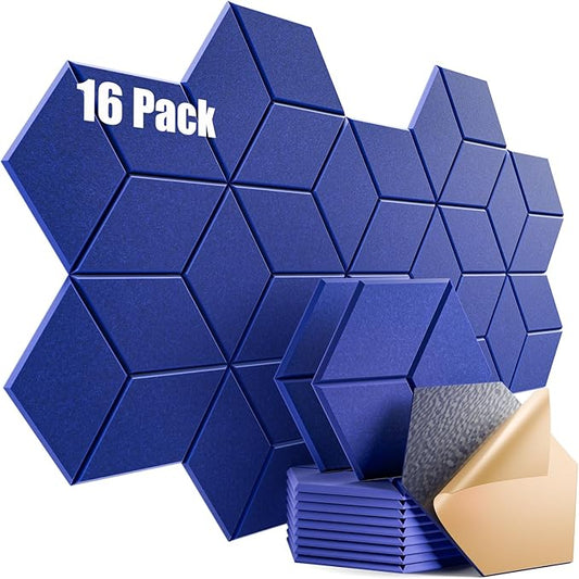 16 Pack Self-adhesive Acoustic Panels 12" X 10" X 0.4" - Sound Proof Foam Panels for wall with High Density, Y-Lined Design, Flame Resistant, Absorb Noise and Eliminate Echoe(Telecom Blue)