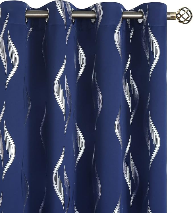 BGment Wavy Navy Blue Blackout Curtains 72 Inch Length 2 Panels Set, Thermal Insulated Privacy Grommet Window Drapes for Kids Boys Bedroom, 52 x 72 Inch