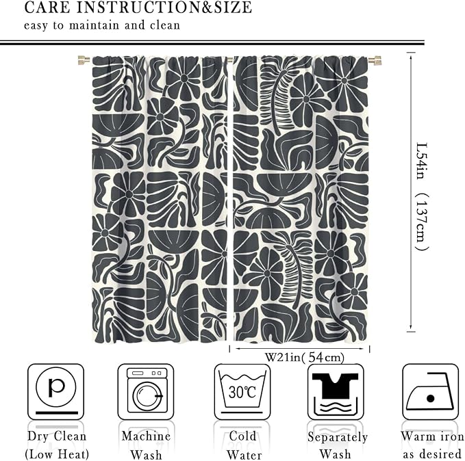 JESTRONRY Mid Century Boho Curtains, Modern Abstract Abstract Geometric Floral Pattern Print Blackout Window Door Curtains for Bedroom Living Room Home Decor 42x54in
