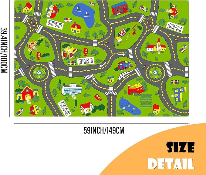 Car Rugs for Kids Toy Cars,Kids Play Rug with Non-Silp Backing, City Road Carpet for Playroom Bedroom Boys, Car Track Map Playmat - 4'11" x 3'3" (Rectangular)