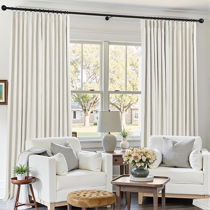 Mrs.Naturall 105 Inch Linen Pinch Pleated Blackout Curtains, Thermal Insulated & Noise Reducing Drapes for Bedroom Living Room, 42" W x 105" L, 2 Panels Set, Cream Natural, 104 Inch Long Curtains