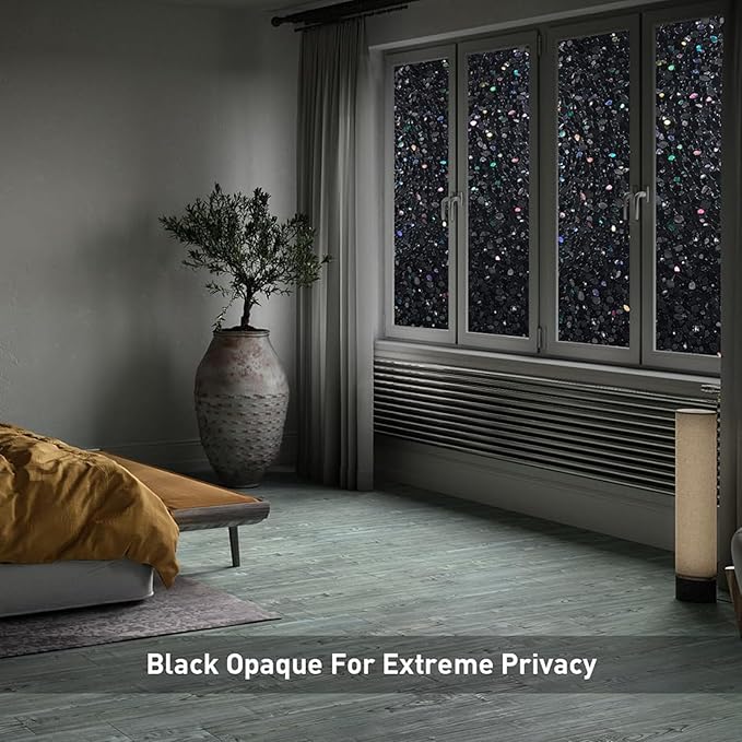 LEMON CLOUD Total Blackout Window Film, Vinyl Clings, Stained 3D Decorative Stickers for Glass, Static Door Window Covering, Privacy Window Blackout film, Self-Adhesive, Black Pebble(35.4In X 157.4In)