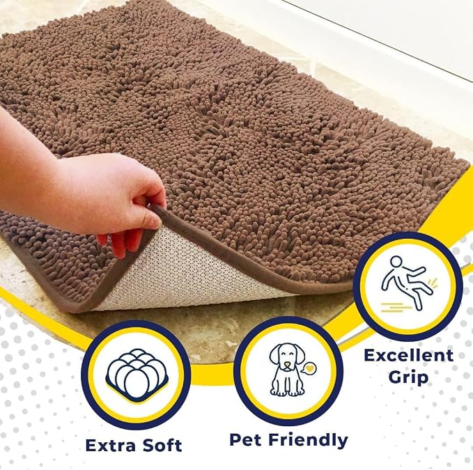 Muddy Mat® | Super Water Absorbent Door Mat Indoor, Microfiber Quick Dry Chenille Entryway Rug, Slip Resistant Front Door Mat, Indoor Mats for Entryway, Machine Washable Pet Rug, Mocha 36" x 120"