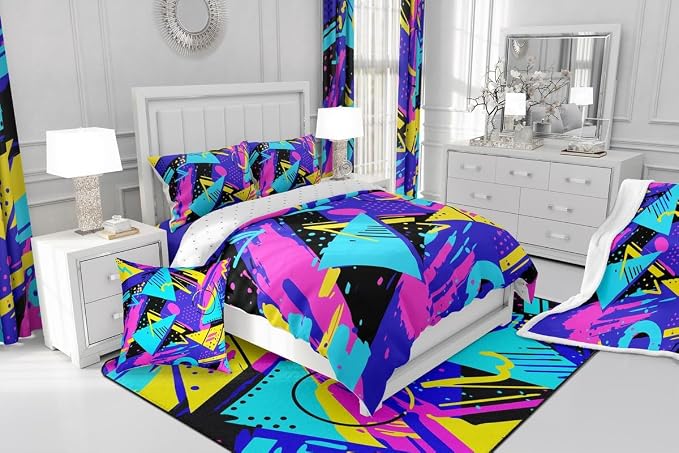 Feelyou Memphis Geometric Curtains for Bedroom Living Room 80s 90s Memphis Blackout Curtainsative Colorful Abstract Darkening Dreapes Retro Fashion Style Window Treatments (2 Panels, 42 x 63 Inch)