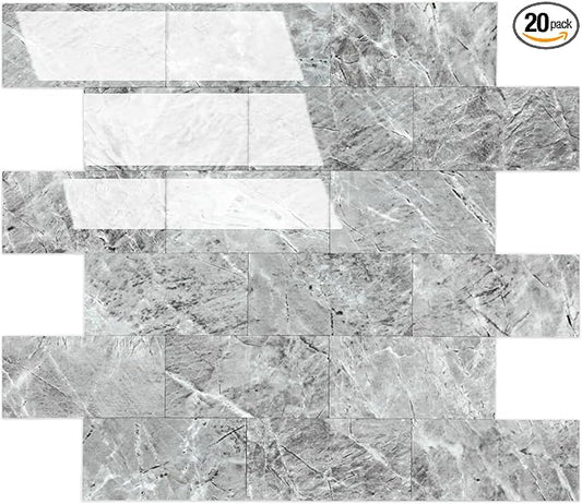 2026 New Upgrade Peel and Stick Backsplash Tile, Peel and Stick 11.34" X 11.57" Wall Tile for Kitchen, Bathroom, Fireplace, Laundry (Polished Gray, 20 Packs)
