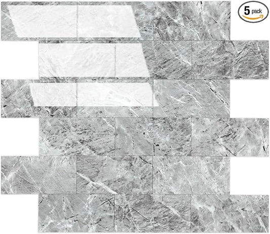 2026 New Upgrade Peel and Stick Backsplash Tile, Peel and Stick 11.34" X 11.57" Wall Tile for Kitchen, Bathroom, Fireplace, Laundry (Polished Gray, 5 Packs)