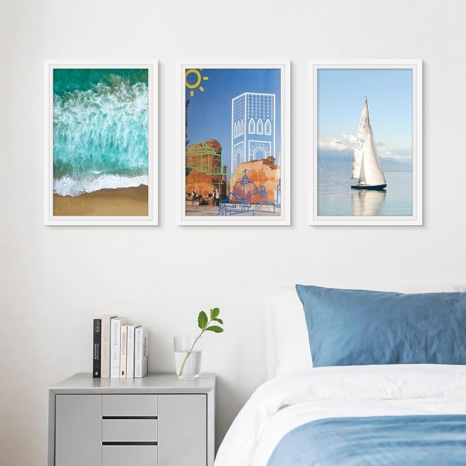 Picrit 12x18 Picture Frame 3 Pack, White Poster Frame, Display Poster 11 x 17 with Mat or 12 x 18 without Mat for Horizontal or Vertical Wall Mounting
