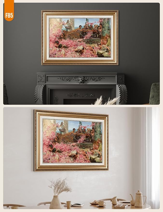 DECORARTS - The Roses of Heliogabalus by Lawrence Alma-Tadema. World Famous Giclee Canvas Reproduction with Custom Frame Options, Decorative Wall Art for Living Room or Hallway, Ready to Hang
