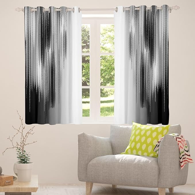 jejeloiu Grey and Black Curtains for Bedroom Living Room (2 Panels, 42 x 84 Inch) Modern Art Darkening Drapes Decor Vintage Messy Rust Blackout Curtains Gradient Stryle Window Treatments