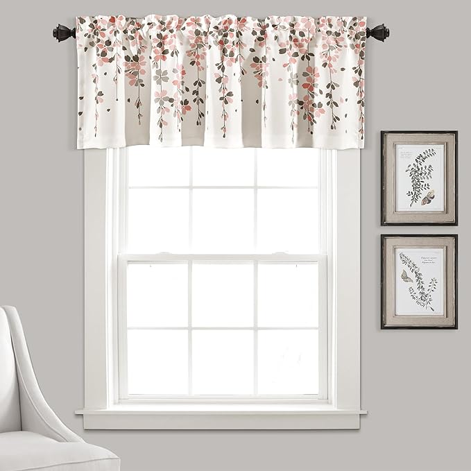 Lush Decor Weeping Flower Light Filtering Window Curtain Valance, Blush & Gray