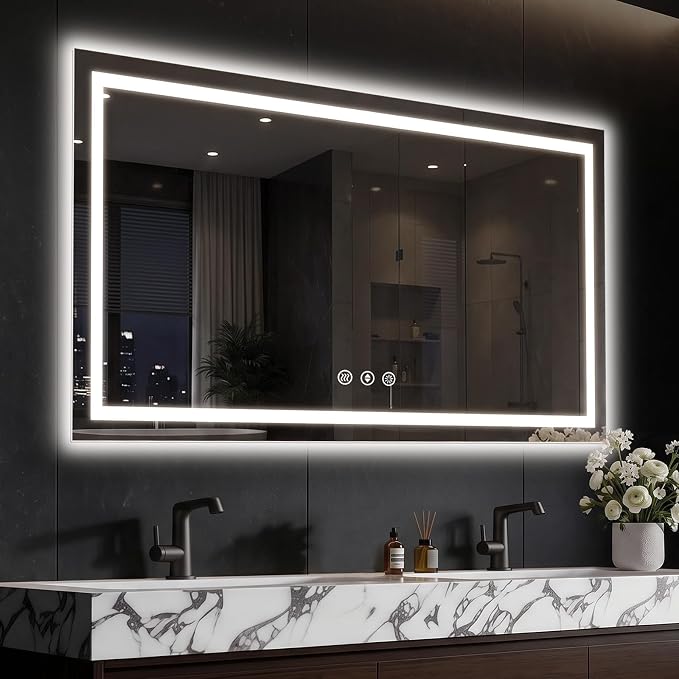 48X32 LED Bathroom Mirror with Lights, Anti-Fog, Backlit + Front Lit (CRI>90), Lighted Bathroom Vanity Mirror for Wall, Memory Function, Dimmable, Tempered Glass, Shatter-Proof