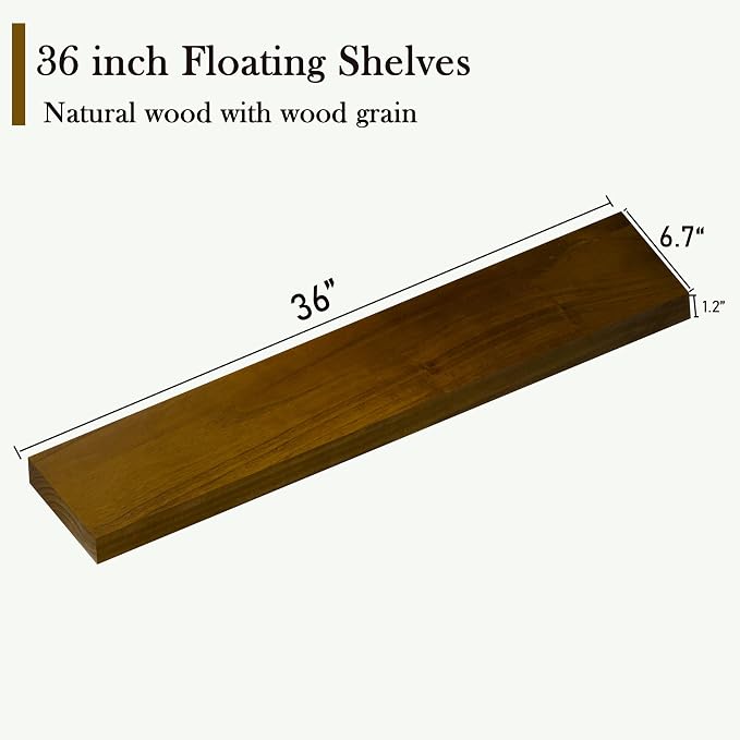 ROGMARS 36 Inches Long Walnut Floating Shelves | Rustic Solid Wood Farmhouse Wall Shelves with Invisible Brackets for Bathroom, Living Room, Bedroom, Kitchen Set of 4